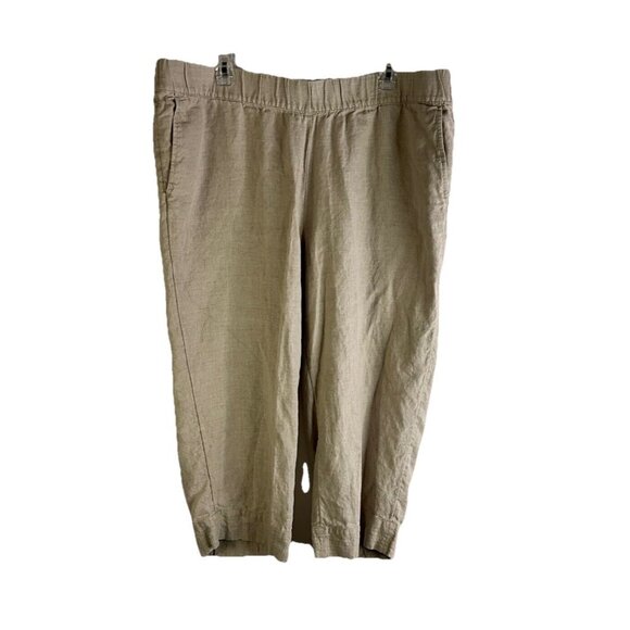 J. Jill Linen Pull On Cropped Flowy Pants Khaki